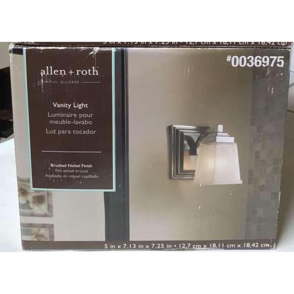 Allen + Roth Brushed Nickel Dimmable Vanity Light Frosted Glass Shade Sconce 8B - Picture 2 of 6